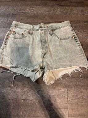 Levi's Light Sage Frayed Hem Denim Shorts